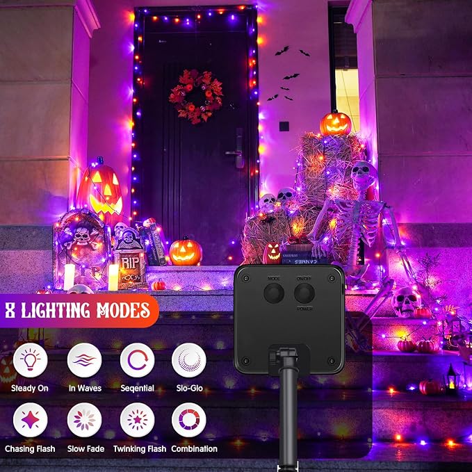 JMEXSUSS 2 Pack Solar String Lights Outdoor Waterproof, Total 400 LED 151FT Solar Christmas Lights Outdoor, 8 Modes Christmas Light for Outside Patio Yard Tree Decorations, Orange and Purple