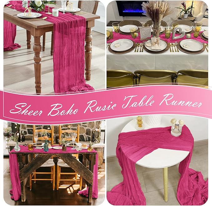 30 Pack Hot Pink Cheesecloth Table Runner 17 x 108 inch Cheese Cloth Table Runners 9ft Pink Table Runner Rustic Romantic Sheer Gauze Runner for Wedding Party Baby Shower Table Decoration