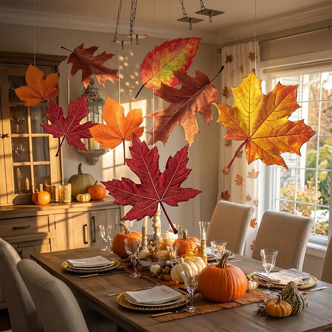 20 Pcs Fall Thanksgiving Hanging Decoration Large Fall Maple Leaf Hanging Decorations Autumn Leaf Decor Ornaments for Thanksgiving Harvest Festival Autumn Party Home Ceiling Wall Decor