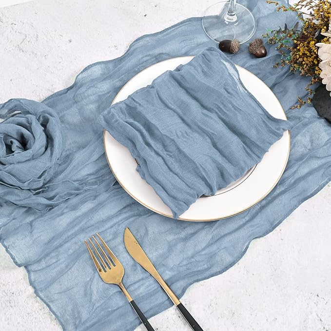 60 Pack Gauze Cheesecloth Napkins 20 x 20 Inch Wrinkled Dinner Napkins Rustic Boho Table Napkins Decorative for Weddings Parties Event Family Dinner Table Decoration (Dusty Blue)