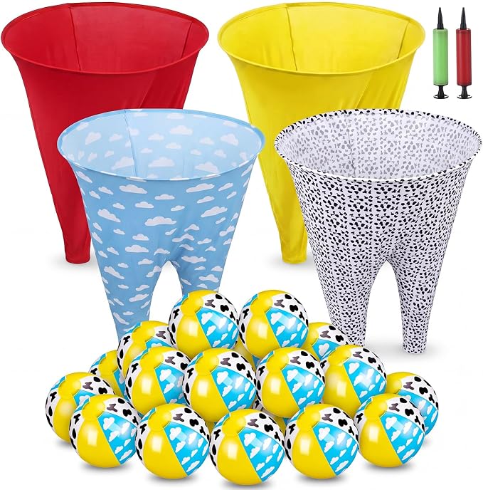 26 Pcs Granny Pants Outdoor Game Set, 4 Giant Pants with 20 Bouncy Balls & 2 Pumps Yard Funny Toss Relay Backyard Game for Adults Family Beach Party Favor