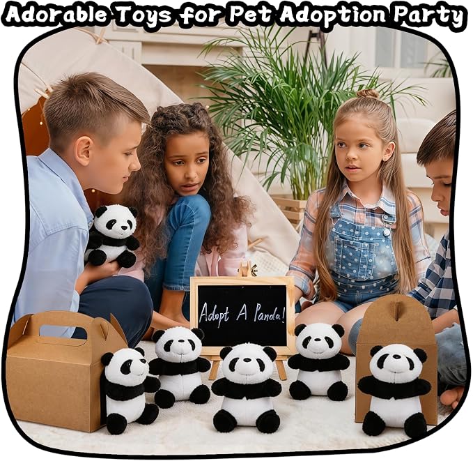 Adopt A Panda Party Favors Mini Plush Stuffed Animals Set with 12 Plush Panda Mini Fence Blackboard Kraft Paper Box for Adopt An Animal Themed Birthday Party