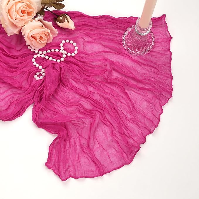 12 Pack Hot Pink Table Runner Cheesecloth 10Ft Spring Gauze Cheese Cloth Table Runner 35x120 Inch Boho Sheer Rustic Fabric for Holiday Party Decor Baby Shower Wedding Decorations