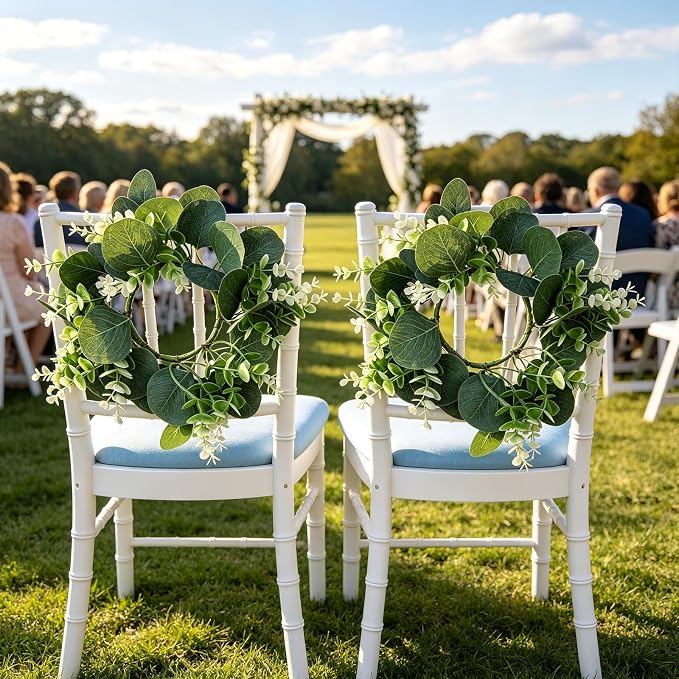 8PCS Eucalyptus Candle Rings Wreaths, Artificial Greenery Faux Kitchen Cabinet Wreath,Spring Wreath with Burlap Ribbon, Pillar Candle Holder Wreath for Porch Wall Window Farmhouse Wall Home Decor