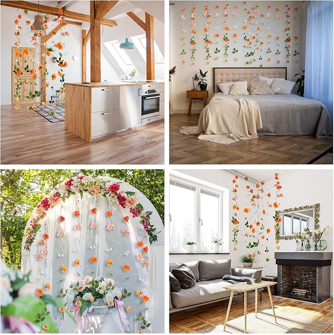 XunYee 6 Pcs 35.4 ft Flower Garlands Artificial Wildflower Vines Floral Hanging Backdrop Fake Flower Garlands Faux Silk Wildflower Vine for Wedding Bridal Shower Home Garden Wall Arch Decor(Rose)