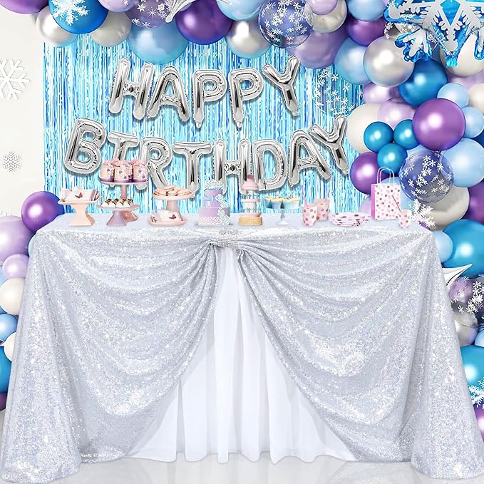 B-COOL Rectangle Sequin Tablecloth Laser Silver Table Cloth Glitter Fabric 90x132 Inch for Wedding Party Dining Banquet Tablecloths Decoration