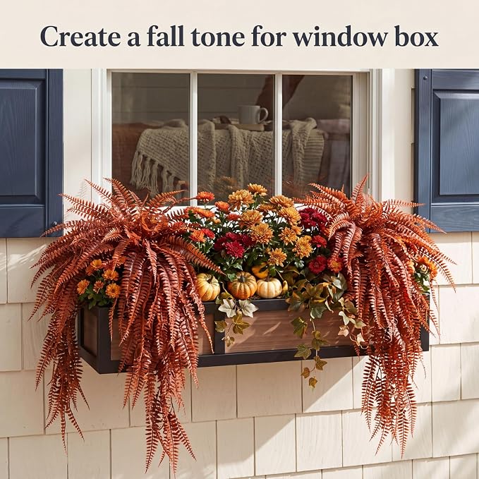 Daifunli 24 Pcs Artificial Fall Hanging Plants Fake Hanging Ferns Plastic Autumn Faux Plants for Wall Room Garden Garland Indoor Outdoor Decor No Basket (Fall Boston)