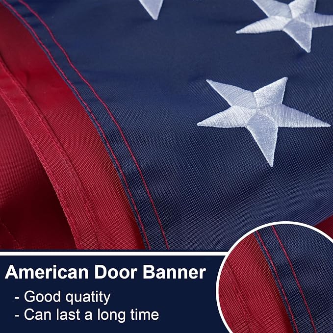 Bradford American Door Banners 2 pcs 250 Anniversary Decorations, Embroidered 20x96 Inch Hanging USA US Flags with 2 Brass Grommets for Memorial Day 4th of July Décor
