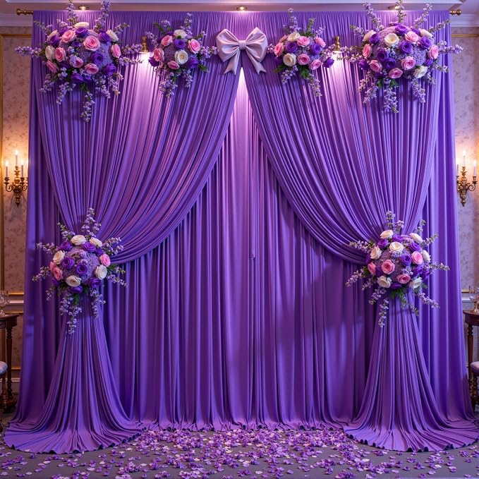 10 Panels Purple Backdrop Curtains for Wedding Party Wrinkle Free Backdrops Curtain Drapes Fabric Decorations Photo Back Drop Cloth for Baby Shower Photography Stage Reception 50ft(W) x 12ft(H)