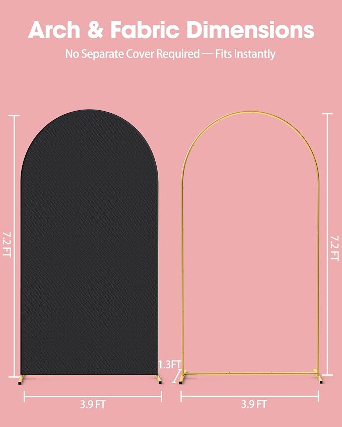 Pureegg Arch Backdrop Stand and Cover Set - 7.2FT Gold Metal Frame with Black Fabric Cover, Easy-to-Assemble Wedding Arch Stand for Parties and Celebrations