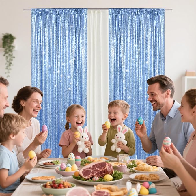 PartyDelight Sequin Backdrop Curtains 2x8ft 2 Panels | 3mm stitched sequin curtain with 4 inch rod pocket for 2x8ft 2 panel doorway window side drape narrow photo booth strip