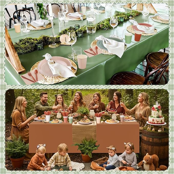 Mimorou 177 Pcs Woodland Plates and Napkins Set Serves 25 Guests Gradient Green and Brown Tablecloth Plates Cup and Napkins Tableware for Forest Animal Birthday Wedding Baby Shower Party Supplies