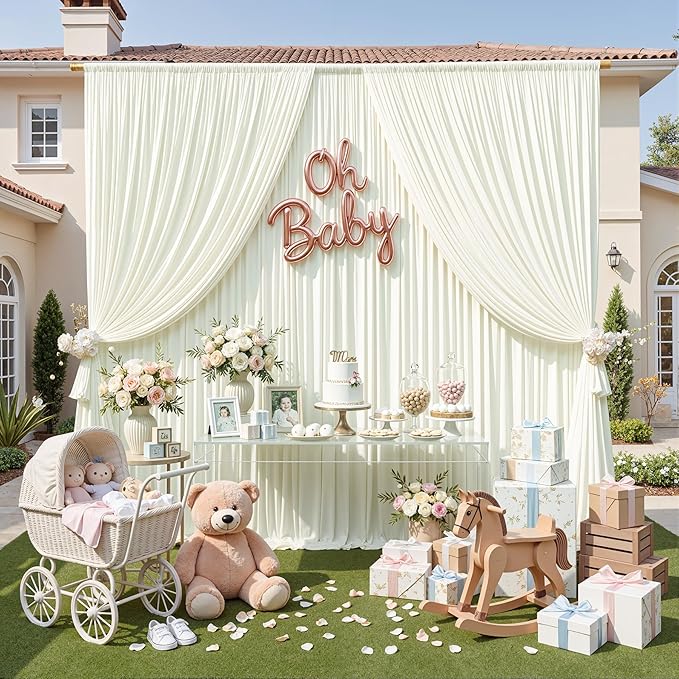 30ft x 10ft Wrinkle Free Ivory Backdrop Curtains for Parties, 6 Panels 5x10ft Polyester Photo Backdrop Drapes for Wedding Birthday Photography Background Baby Shower