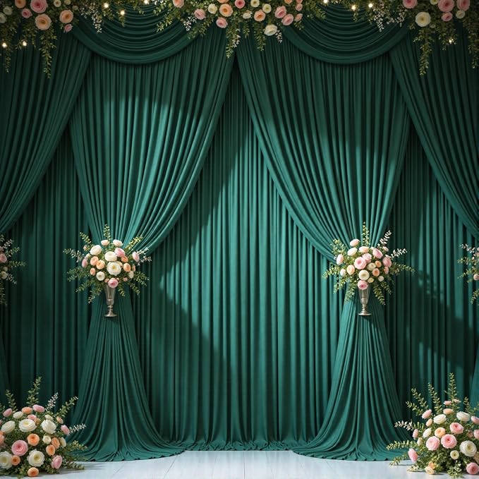 4 Panels Hunter Green Backdrop Curtains for Wedding Party Wrinkle Free Backdrops Curtain Drapes Fabric Decorations Photo Back Drop Cloth for Baby Shower Photography Stage Reception 20ft(W) x 12ft(H)