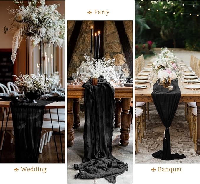 8 Pack Cheesecloth Table Runner, 10Ft Boho Gauze Table Runner 21×120 Inch Rustic Romantic Long Table Runner for Wedding Party Bridal Shower Thanksgiving Christmas Decoration (Black)