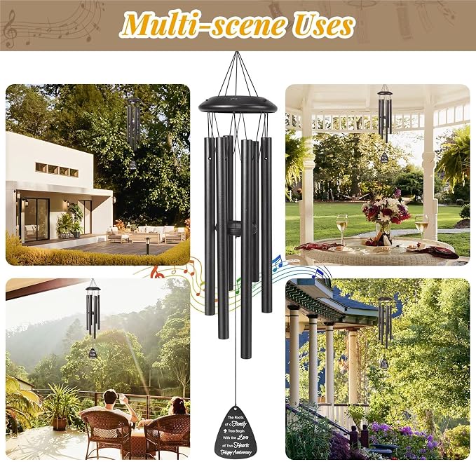 40th Anniversary Wind Chimes Gifts for Men Women,Romantic 40 Year Anniversary for Couples, Wife, Husband, Parents, Friends, 40th Wedding Gifts Idea of Happy Anniversaries Decorations,Black
