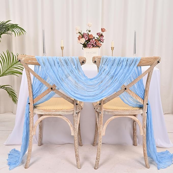15 Pack Light Blue Cheesecloth Table Runner 17 x 108 Inch Fall Thanksgiving Boho Rustic Farmhouse Gauze Cheese Cloth Runner for Wedding Party Baby Shower Home Decor Holiday Decorations