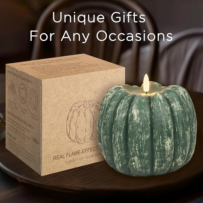 Fall Decorations for Home - Fall Decor - Flickering Flameless Wax Pumpkin LED Candle with Timer Remote - Autumn Party Decorations Indoor - Thanksgiving Battery Operated Candle Light for Mantel Table