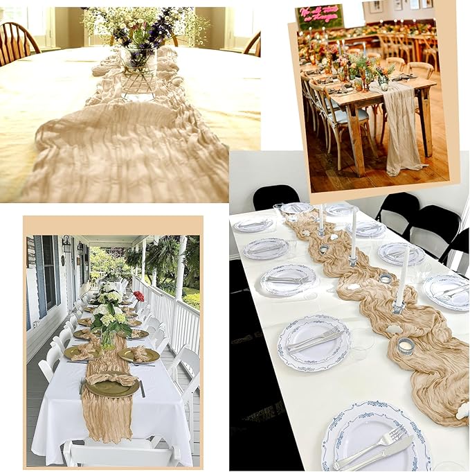 25 Pack Beige Table Runner 17 x 108inch Cheesecloth Table Runner Boho Gauze Table Runners Rustic Sheer Fabric Cheese Cloth Table Runners for Wedding Party Bridal Shower Farmhouse Thanksgiving Decor