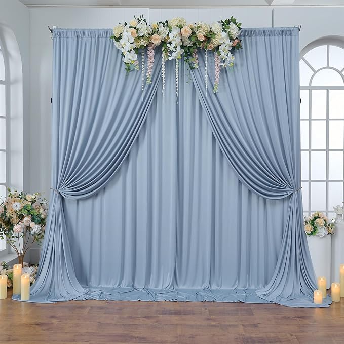 20ftx10ft Wrinkle Free Dusty Blue Backdrop Curtains for Parties, Silky Polyester Photo Backdrop Drapes 4 Panels 5x10ft Back Drop Cloth for Wedding Birthday Baby Shower Photography Background