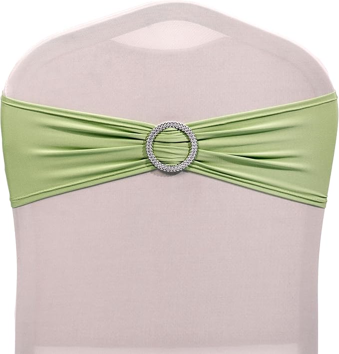 MDS Pack of 125 Spandex Chair Sashes Bow Universal fits Elastic Stretch Chair Bands Ties with Buckle for Wedding Party Banquet Events Decoration Spandex Slider Sashes Bow - Sage Green
