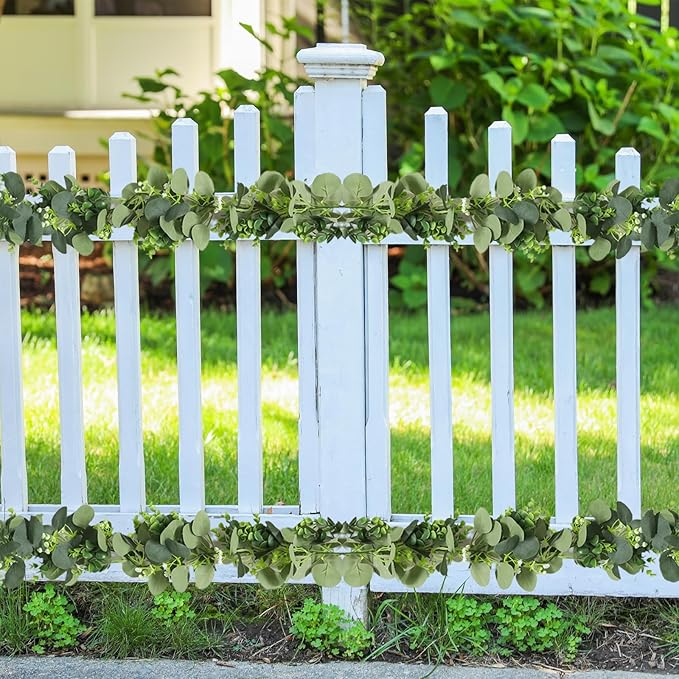 Zerzsy 2 Pack Artificial Eucalyptus Garlands, 5.9FT Hanging Eucalyptus Leaves Vines Spring Garland Decorations, Fake Silver Dollar Greenery for Mantel Wedding Centerpieces Backdrop Arch Table Decor