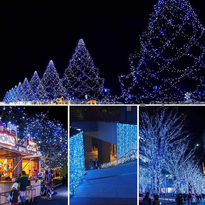 weillsnow 164 FT 500 LED Christmas Lights Outdoor, Waterproof Christmas Fairy Lights with Timer, Plug in Blue White LED String Lights with 8 Modes for Bedroom Wedding Party Xmas Decoration