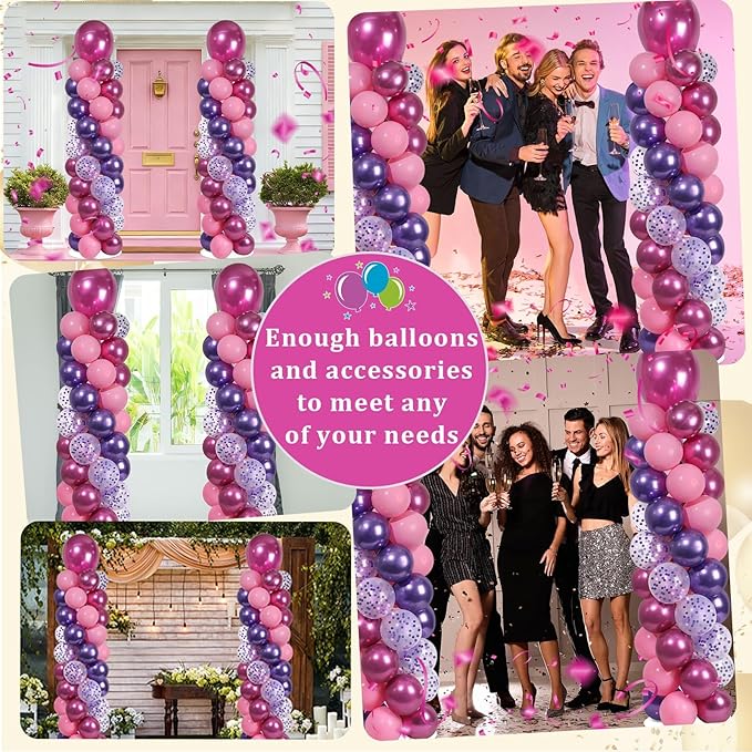 2 Sets Pink and Purple Balloon Column Stand Kit with 102 Balloons Adjustable Balloon Tower Stand with Bases for Floor Confetti Balloons Column Kit for Graduation Birthday Appreciation Party Decor