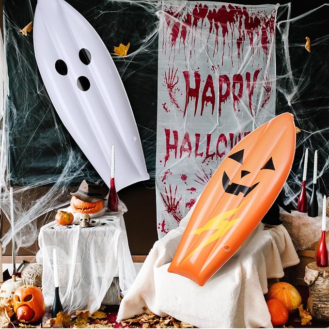 JellyArch 2 Pcs Halloween Inflatable Decorations 36 Inch Inflatable Trunk or Treat Car Decoration Blow up Ghost Surfboard for Halloween Holiday Pool Beach Party Decor