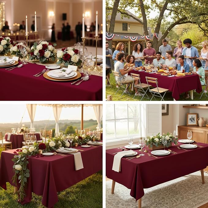 Fixwal 6 Pack Burgundy 70 x 120 Inch Rectangle Tablecloths, Reusable Washable Polyester Table Covers, Stain and Wrinkle Resistant for 6-8 Ft Tables, Wedding, Party, Thanksgiving, Formal Events