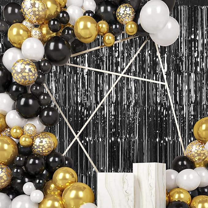 30 Pack Black Foil Fringe Curtain Backdrop, 3.3x8.2 Feet Metallic Tinsel Streamer Curtains Photo Booth Props for Birthday/Graduation/Bachelorette/Halloween/Christmas/New Year/Disco Party Decorations