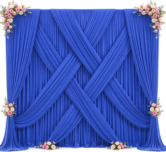 10ft x 10ft Royal Blue Backdrop Curtain for Parties Blue Wrinkle Free Backdrop Drapes Panels for Baby Shower Birthday Party Wedding Photo Photography Polyester Fabric Background Decoration