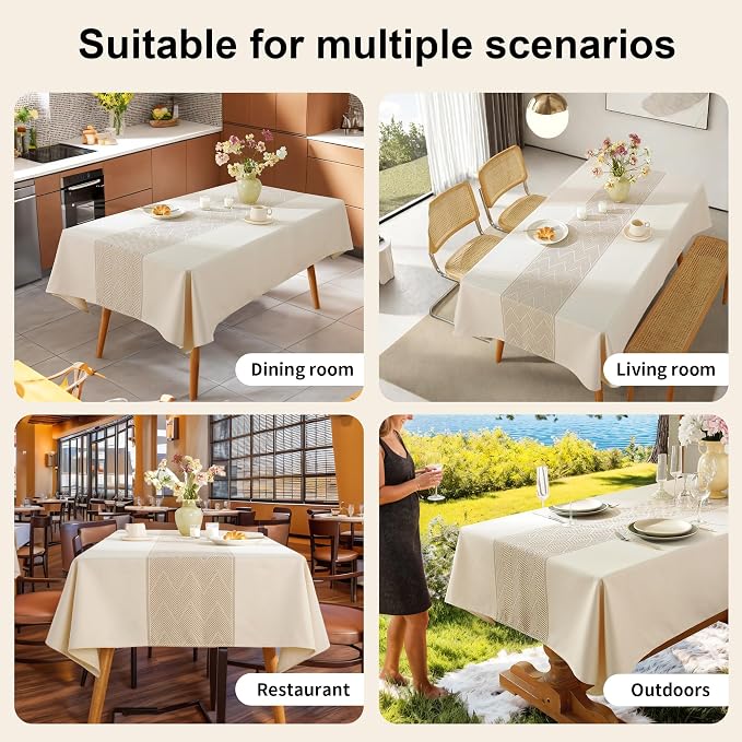 Linen Tablecloths for Rectangle Tables,About 8 FT Table Cloth Advanced Waterproofing Technology for Dinningroom,Farmhouse