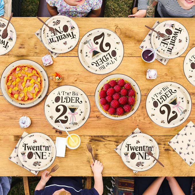 96 Pcs Espresso Martini Happy 21st Birthday Decorations Martini A Tini Bit Older Paper Plates and Napkins Twentini One Tableware Set for Girls Women 21st Birthday Bachelorette Party Supplies, Serves 2