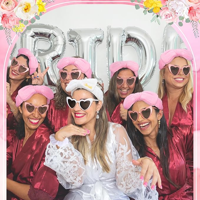 Geiserailie 36 Pcs Bachelorette Party Accessories 12 Bride Spa Headbands 12 Bridesmaid Scrunchies Ties 12 Bachelorette Sunglasses Bridesmaids Proposal Gifts for Wedding Party Favors(Pink)