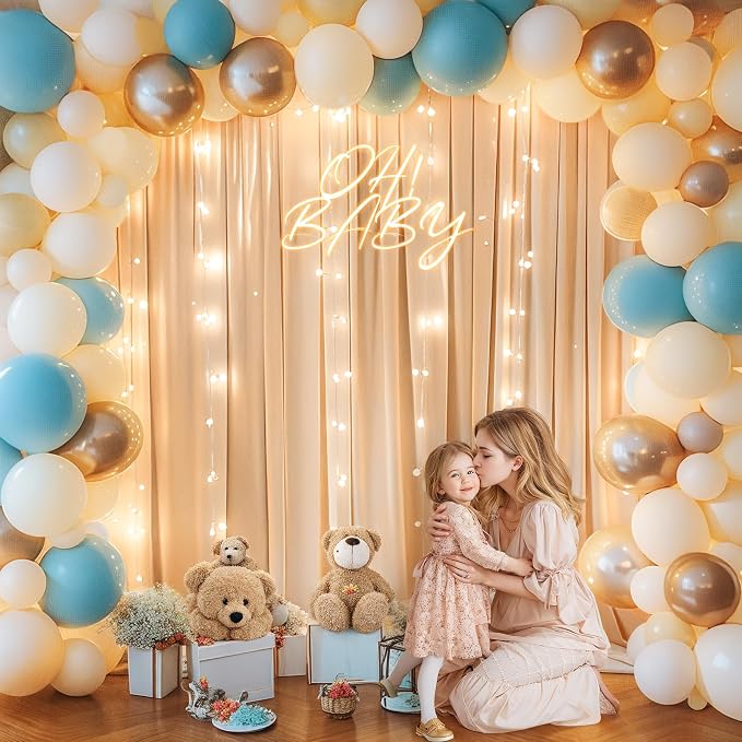 Dark Champagne Backdrop Curtains with Lights for Parties,10x10FT Wrinkle Free Polyester Wedding Photo Backdrop Curtains for Baby Shower Birthday Ceremony Reception Home Party Decorations-5ft x 10ft