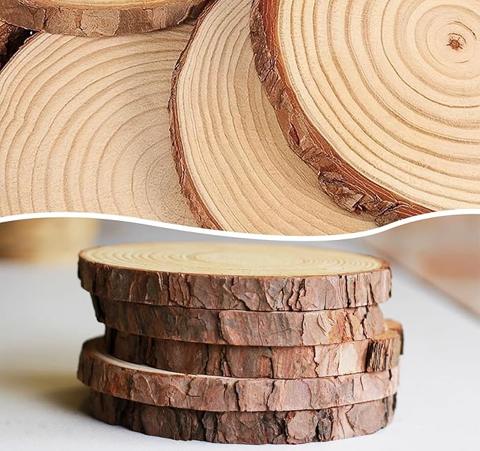 6.5-8 inch Wood Slices for Centerpieces, 6 Pcs Natural Wood Centerpieces for Tables with Bark, Rustic Wood Circles for Crafts Arts Party, Christmas Decorations and Wedding Centerpiece