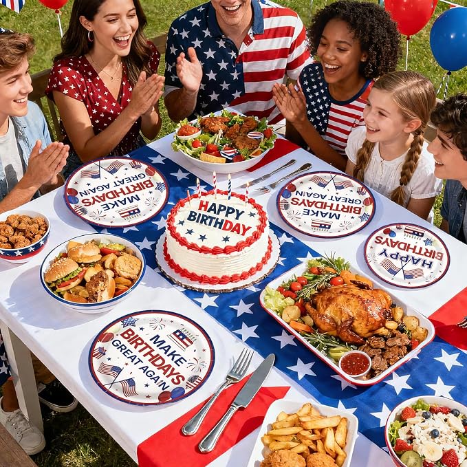 96Pcs Make Birthdays Great Again Party Supplies Funny Blue and Red Plates and Napkins Funny Presidant Tableware Set for USA President Patriotic Birthday Party Supplies,Serves 24