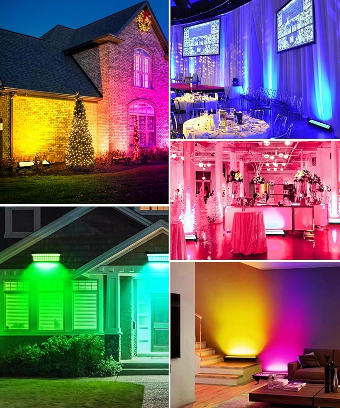 120W LED Stage Wash Light Bar, 2 Pack RGBCW IP66 Waterproof RGB Color Changing DJ Light Bar with Remote and APP Control, Smart Flood Lights for Outdoor Halloween Party Event, Uplighting Wall Wash