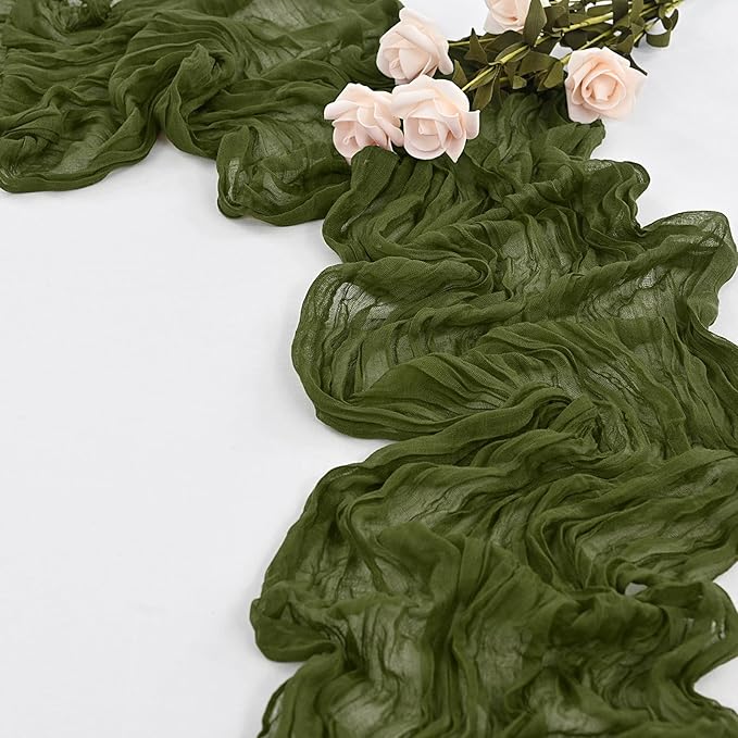 10 Pack Olive Green Table Runner 10Ft Cheesecloth Table Runner Boho Gauze Cheese Cloth Table Runners Romantic Long Sheer Fabric Table Runners for Wedding Party Bridal Shower