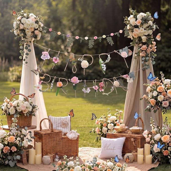 Norme 2 Pcs Flower Birthday Banner Birthday Decorations for Women Metal 3D Wildflower Floral Happy Birth Garland Garden Spring Tea Fairy First Party Decoration for Sweet 16 21st 13th 18th 30th 40th