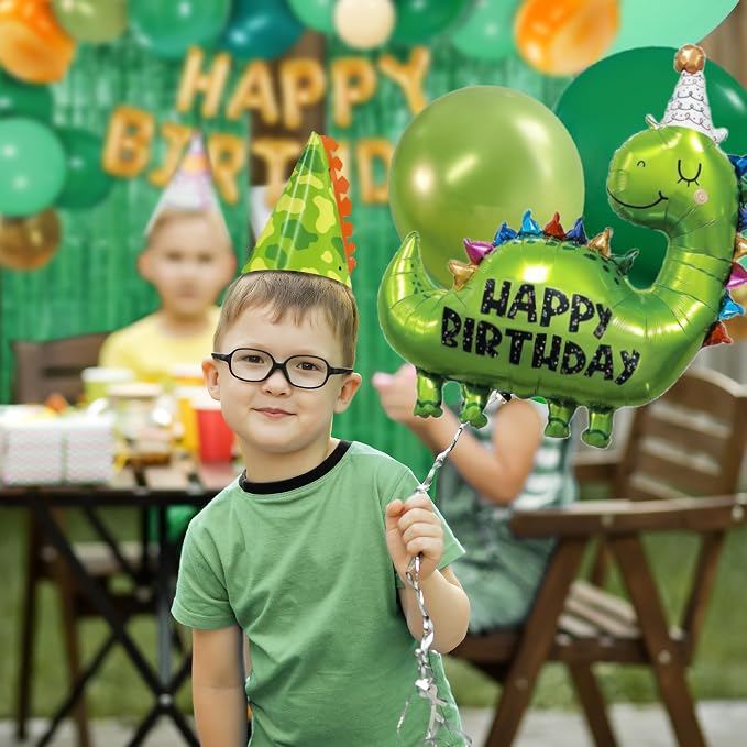 258 pcs Dinosaur Birthday Party Decorations For Boy,20 Tableware Sets,Fringe Curtains,20 Paper Plates, Paper Cups, Green Dinosaur Balloon Arch Kit