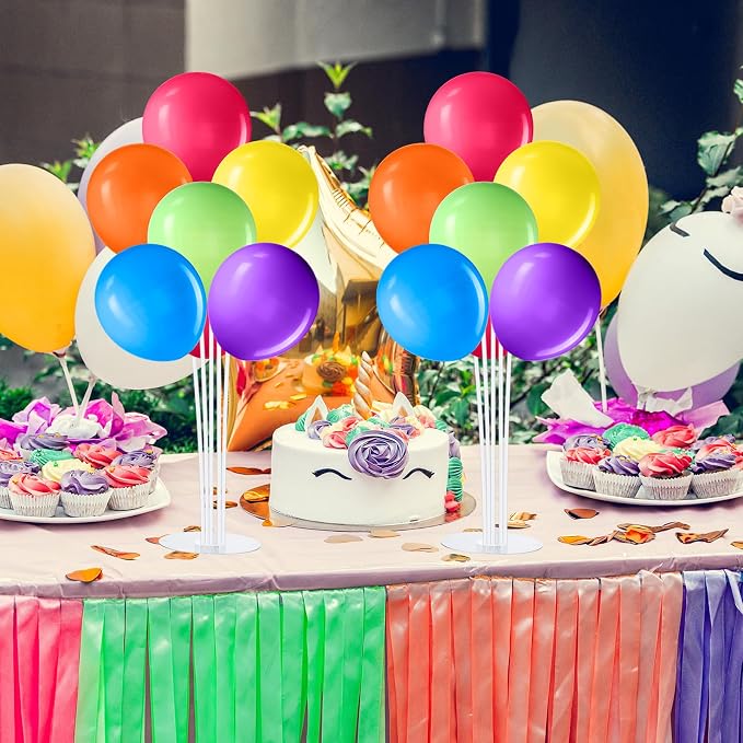 VioraWhite 8 Set Balloon Stands Kits, Sticks Holder with Base and Balloon for Table Centerpieces Party Decoration for Birthday Baby Shower Fiesta Carnival Wedding Graduation Party(Rainbow)