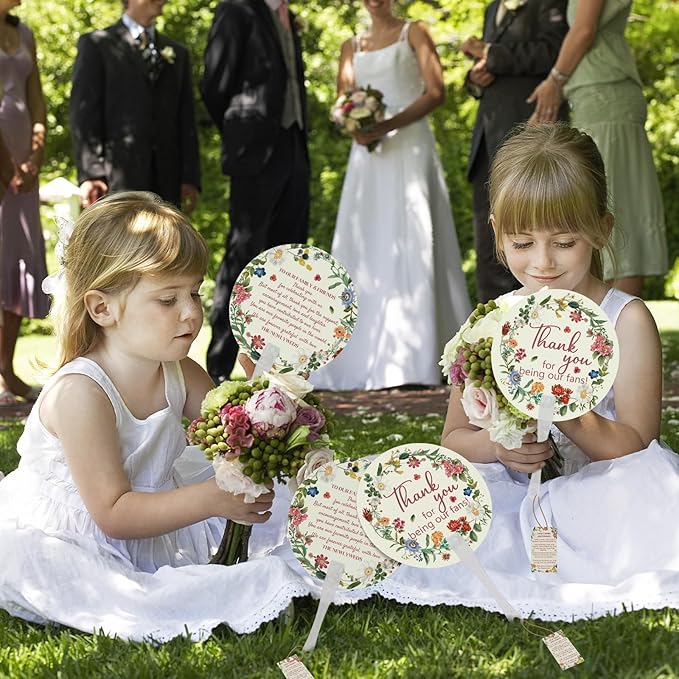 Cinrobiye 100 Sets Wedding Hand Fans Bulk for Guests, Handheld Fans with Thank You Cards, Outdoor Bridal Shower Favors