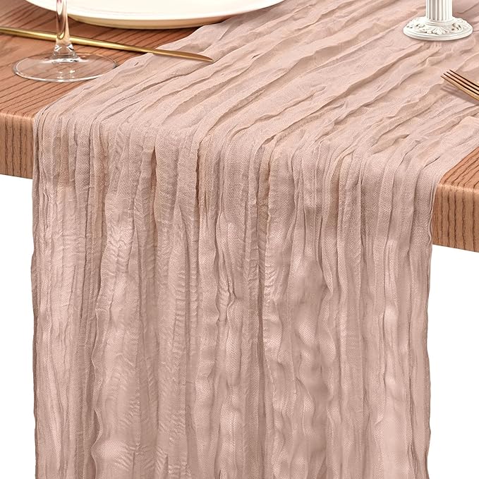 10 Pack Dusty Pink Cheesecloth Table Runner 10FT Boho Gauze Cheese Cloth Table Runners Romantic Rustic Sheer Table Decorations for Wedding Party Baby Shower Birthday Holiday Home