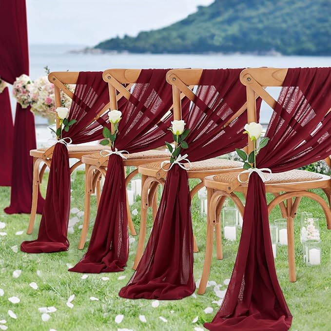 Burgundy Chiffon Table Runners 10 Pieces 14x120 Inches Sheer Table Runner for Weddings Baby Shower Birthday Party Table Top Decoration
