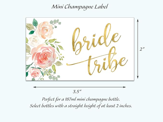BRIDE TRIBE Mini Champagne Bottle Labels ● SET of 12 ● Bachelorette Party Mini Wine Label, Bride Squad Wine Labels, Bridal Shower Mini Champagne Labels, BUBBLY for My Bride Tribe WATERPROOF M612-BT-12