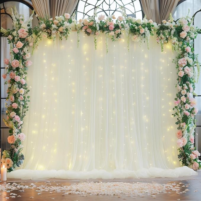 20ft X 10ft Ivory Tulle Backdrop Curtain for Parites, Sheer Backdrop Curtains Fabric Drapes for Wedding Ceremony Arch Party Stage Decorations