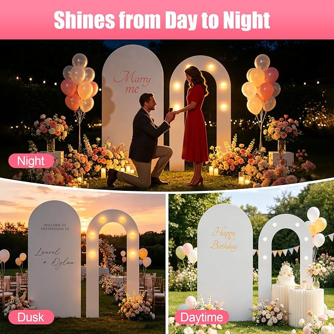 6FT Arch Backdrop with Stand Set, Lighted Arch Set, No-Tip Stability Glow Foam Board Photo Booth Background for Wedding Birthday Party Ceremony Baby Shower Banquet Decoration Reusable - White