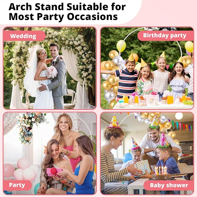 7.2 ft White Metal Balloon Arch Stand, Arch Backdrop Stand with Stable Base, 50 Balloons, Balloon Chain – Easy-to-Install Wedding, Birthday, Baby Shower & Garden Party Decoration